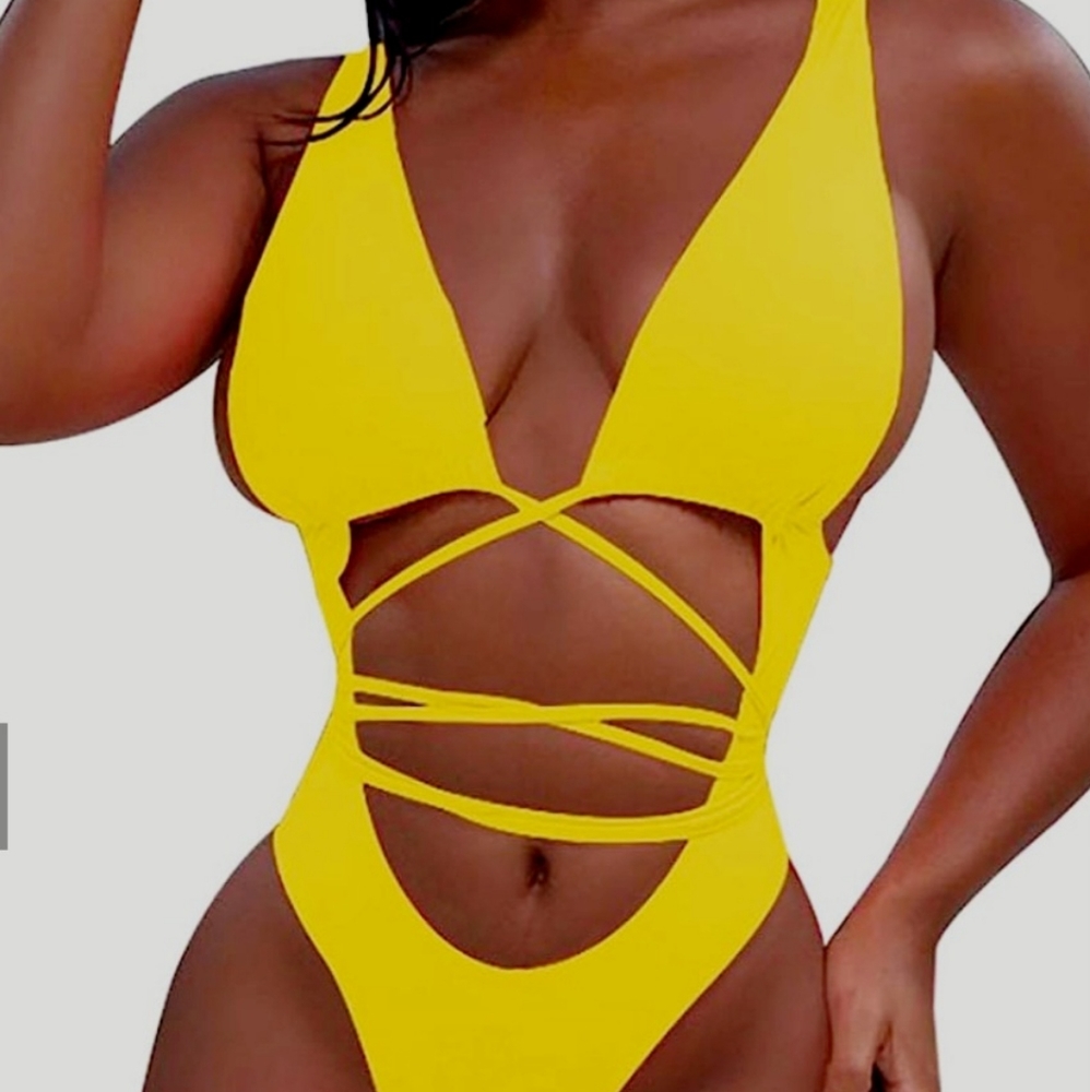 Women's One Piece Cut Out Criss Cross High Waisted